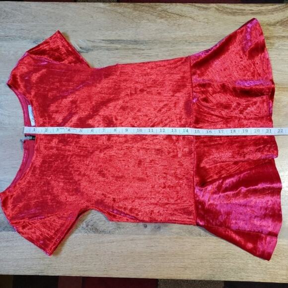 Olsenboye Velvet Red Peplum Cap Sleeve Top Size 9 - Picture 6 of 7